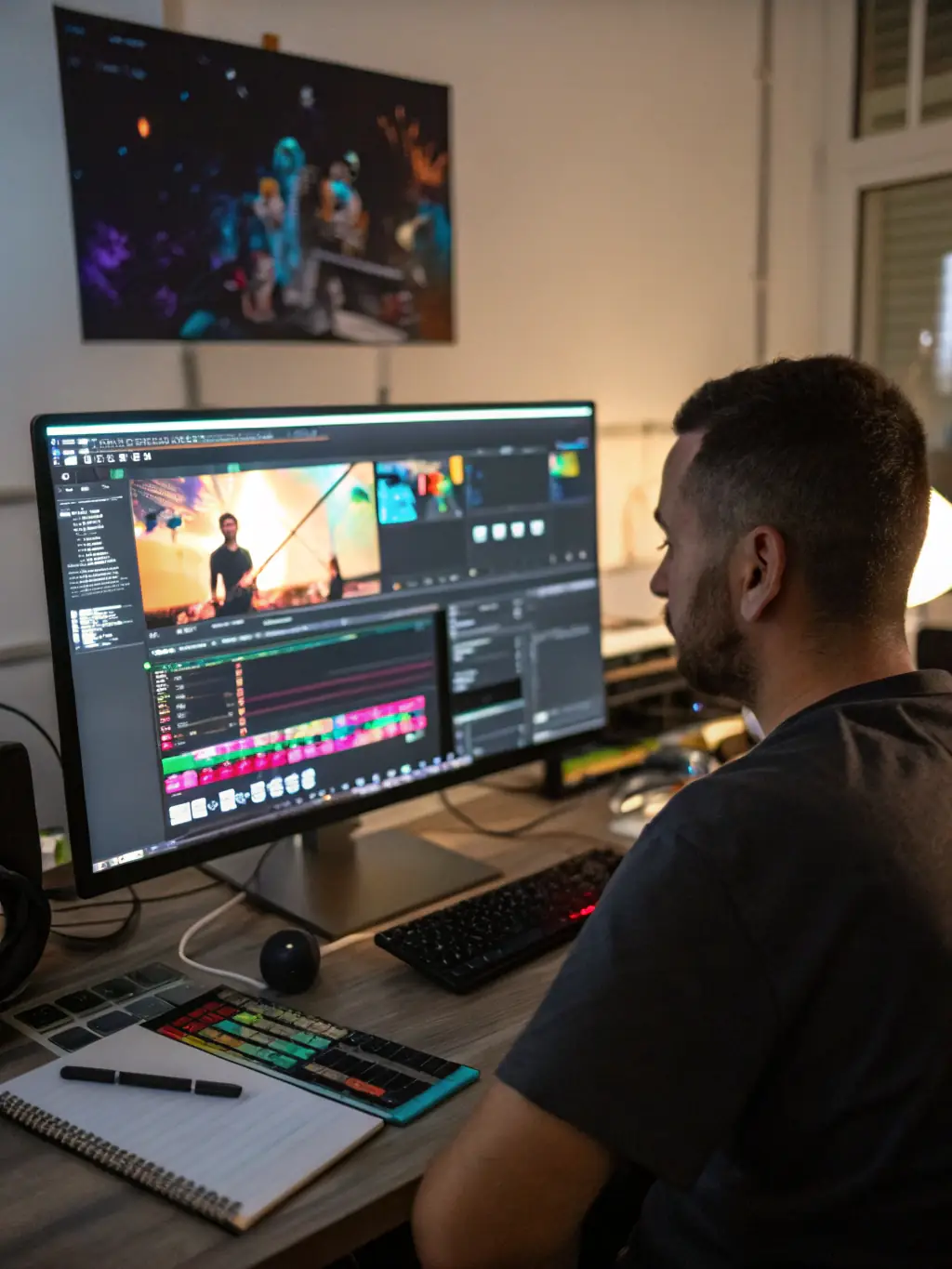 A motion graphics artist creating dynamic animations, showcasing OVEXA SOLS LIMITED's skills in motion graphics.