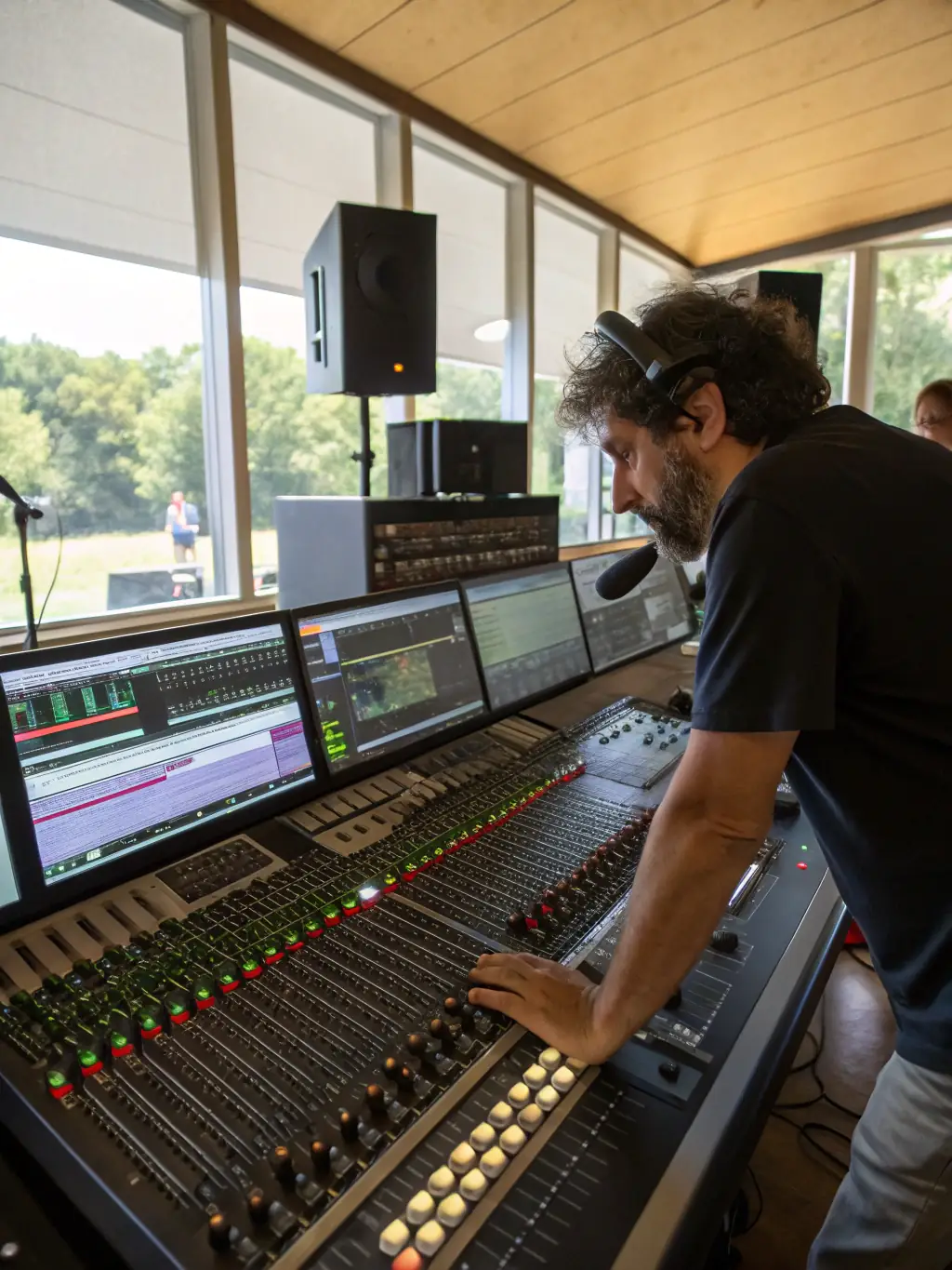A sound engineer adjusting audio levels and refining sound quality in a professional audio mixing suite, highlighting the importance of audio refinement.