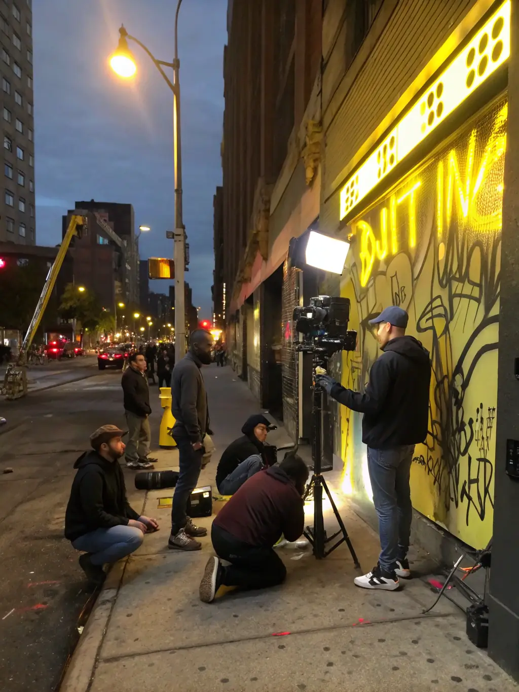 A film crew setting up equipment on location for an on-site shoot, demonstrating the flexibility and adaptability of OVEXA SOLS LIMITED's services.