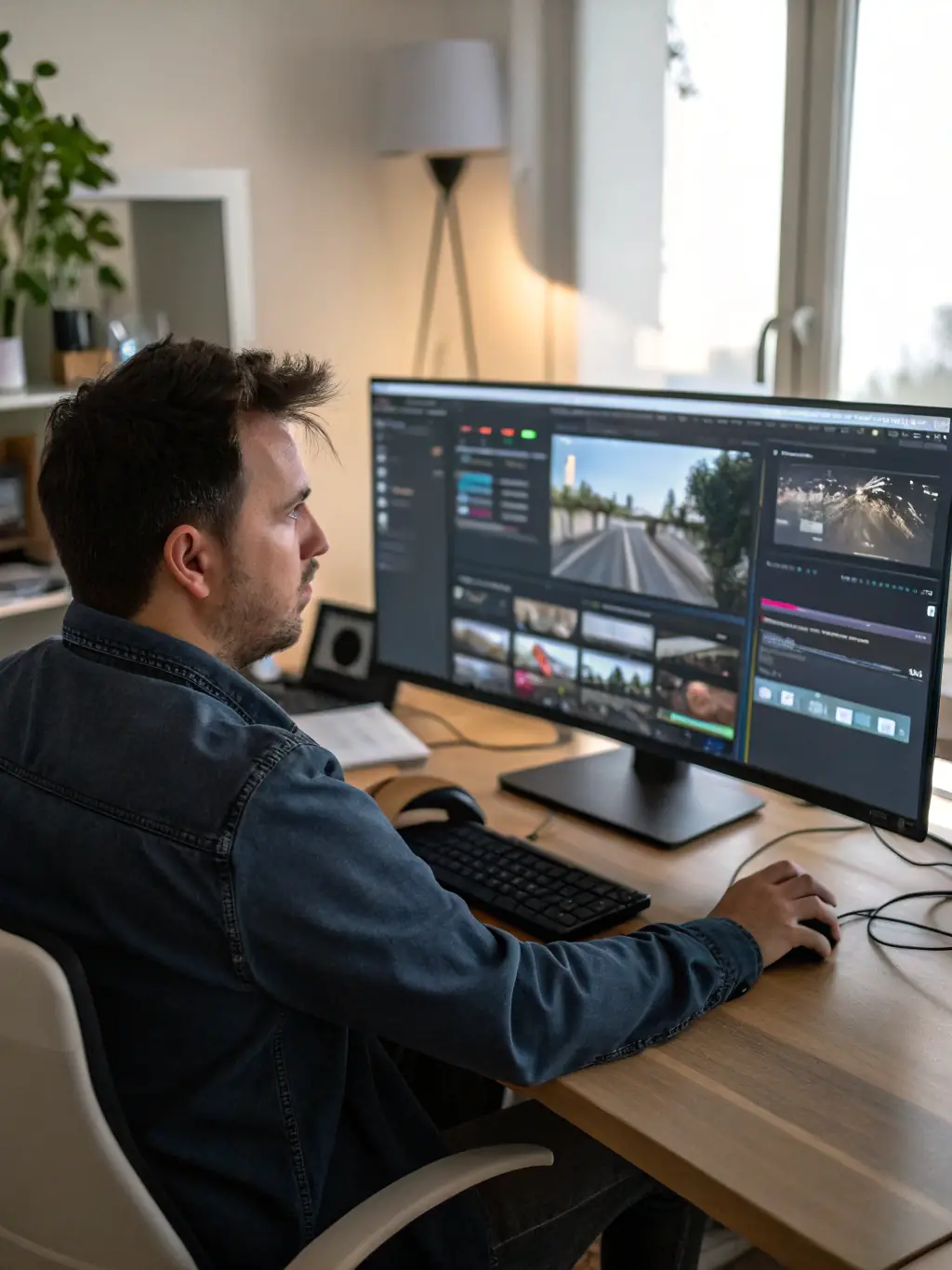 A video editor working on a complex project, demonstrating OVEXA SOLS LIMITED's proficiency in video editing.